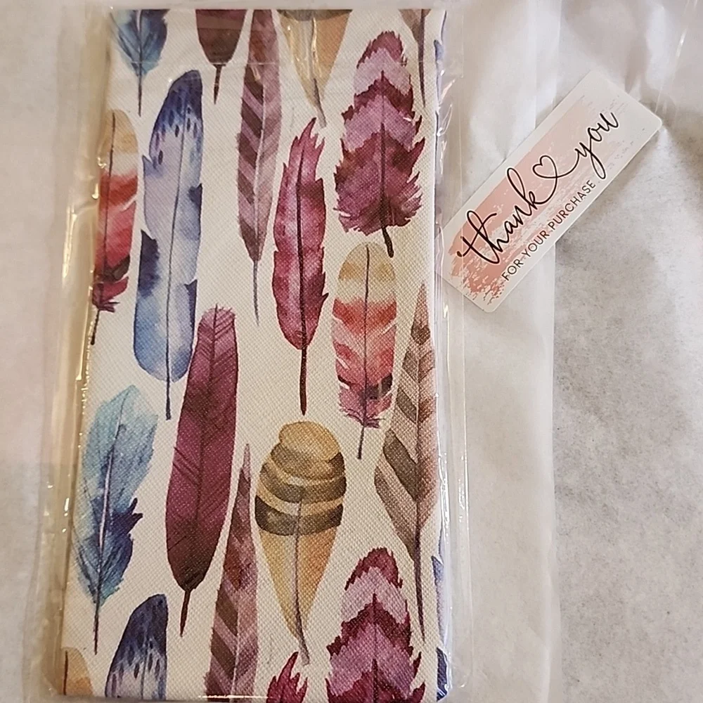 SOFT Sunglass EYEGLASS CASE EXTRA LARGE BOHO FEATHERS   PATTERN Tension Closure
